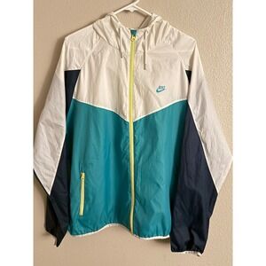Nike Sportswear Windrunner Windbreaker Jacket XL White Teal Navy Blue Full Zip